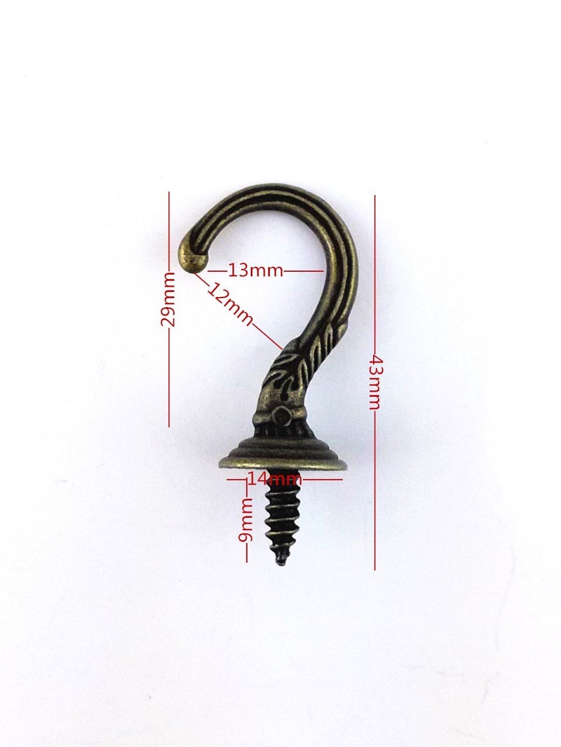 yueton 20pcs Vintage Carving Screw-in Wall Ceiling Hooks Cup Hooks Hanger 1/2inch Open Mouth - Image 3
